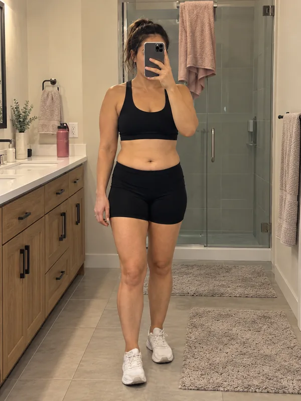 AI-generated illustration of a woman after weight loss with less muscle definition